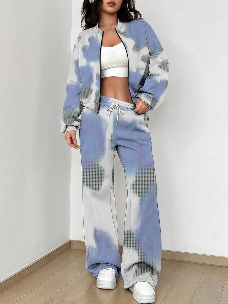 Color Tie-Dye Autumn And Winter New European And American Women'S Clothing Striped Printing Suit Women