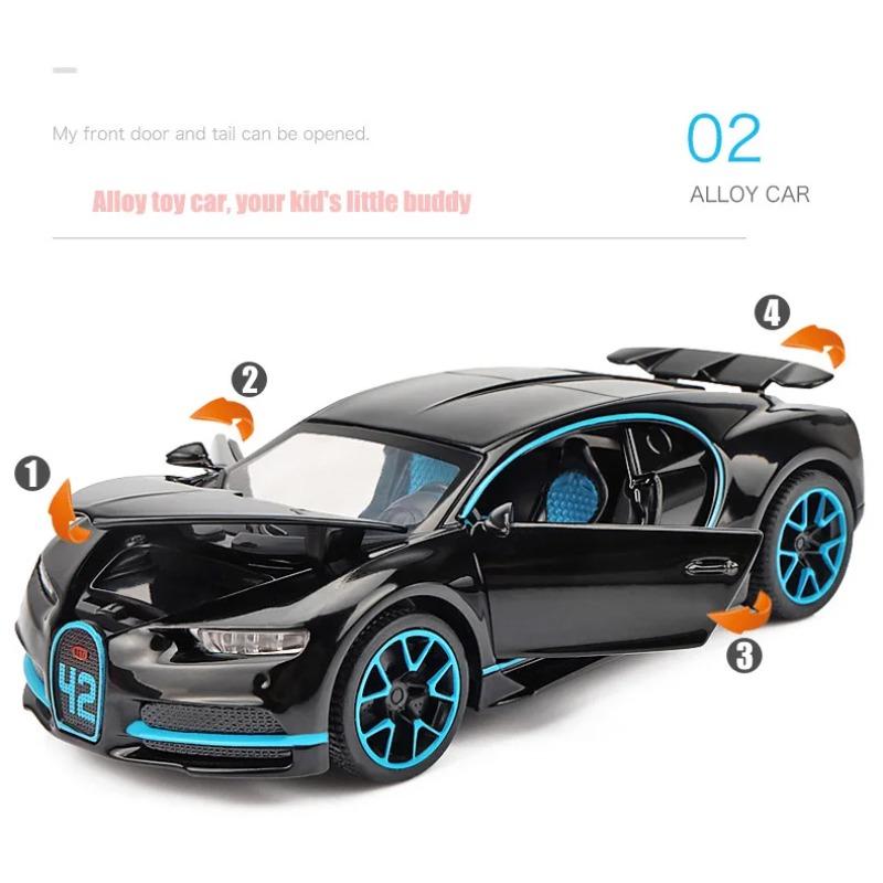 1/32 Bugatti Diecast Alloy Car Model Metal Pull Back Simulation Car Toy Boy Sports Car  Acousto-optic With To Open The Door Gift Car Toy