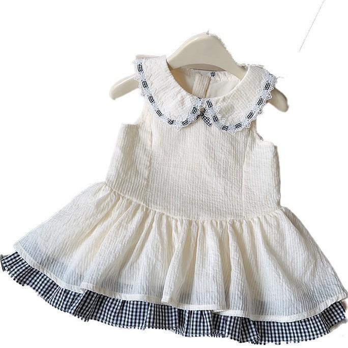 Girls Summer Sleeveless Plaid Princess Dress With Lace Collar And Ruffle Trim Casual Vest Sundress For Kids