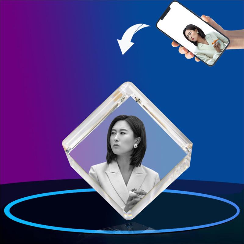 LED Heart-Shaped 3D Crystal Photo Engraving - DIY Laser Engraved White Crystal