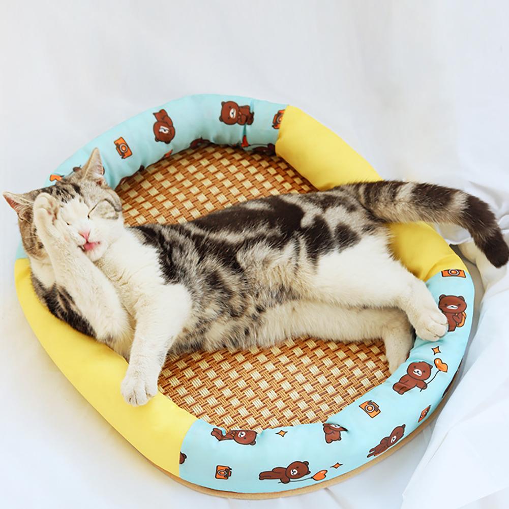 Pet Cool Mat With Oval Pillow Breathable Non-slip Summer Cooling Pad Bed Sleeping Mat Pet Blanket For Dogs Cats
