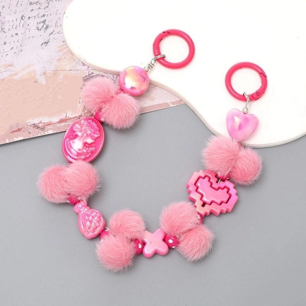 

Держатель телефона, плюшевый брелок для телефона, брелок в форме сердца, цветная бисерная сумка-шнурок, аксессуары розовый