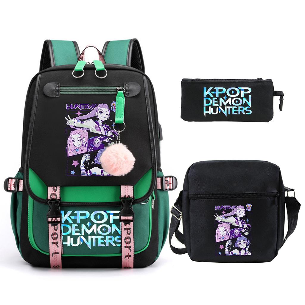 Demon Hunters Peripheral Printing Children's Fashion Backpack Cross-border Large Capacity Primary and Secondary School Student Leisure School Bag Set