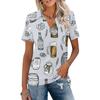 Women Casual V Neck Short Sleeve Polo Shirt Oktoberfest Print Collared Top Lightweight Summer Blouse