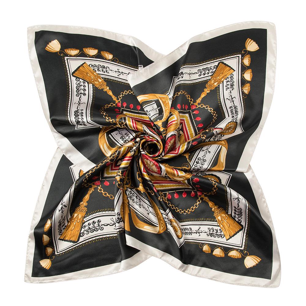 

Высококачественные роскошные шелковые шарфы, повязка на голову, шарфы, шейный шарф для женщин, шелковый шарф с цепочкой, женская декоративная шаль 90*90cm