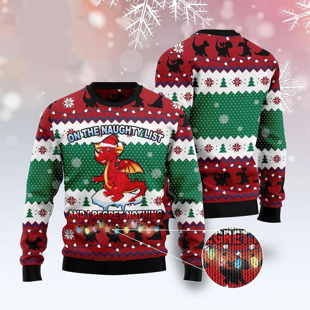 Dragon On The Naughty List Ugly Christmas Sweater Unisex T-Shirt XXL