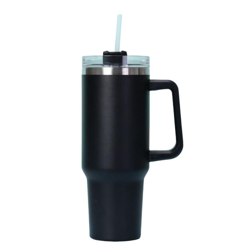 Simple Solid Color Large Capacity Double-layer Vacuum Stainless Steel Thermos Cup with Straw Coffee Cup Outdoor Car Water Cup
