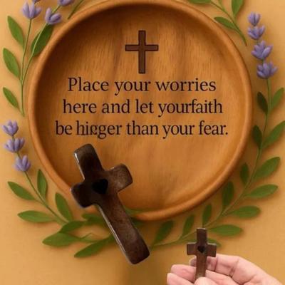 Wooden Prayer Bowl Handcrafted Round Dough Bowl with Carved Pattern Faith Based Encouragement Gift for Christian Prayer