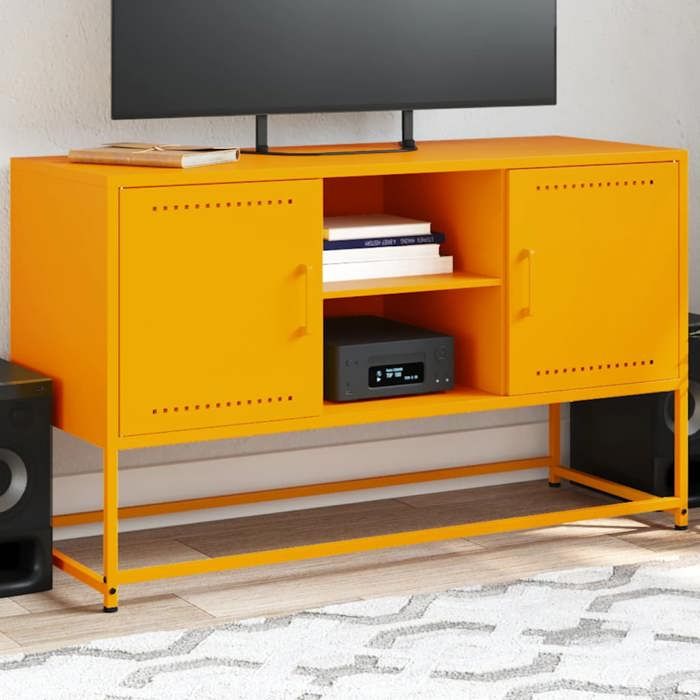 VidaXL Meuble TV jaune moutarde 100,5x39x60,5 cm acier, support TV, buffet TV, meuble multimédia, banc TV, armoire hifi, 846515