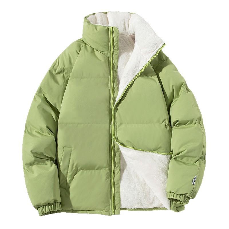 Mens Winter Thickened Cotton Puffer Jacket Stand Collar Zip Front Loose Fit Warm Outerwear Youth