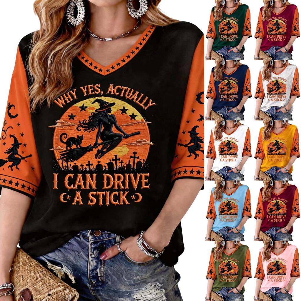 Women's Halloween Print Raglan Three-Quarter Sleeve Top