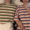 Pasiasty T-shirt Damski Letni Nowy Krótki Rękaw Luźny Koreańska Wersja Student Retro Styl Hongkoński Ins Wszechstronny Top Ubrania
