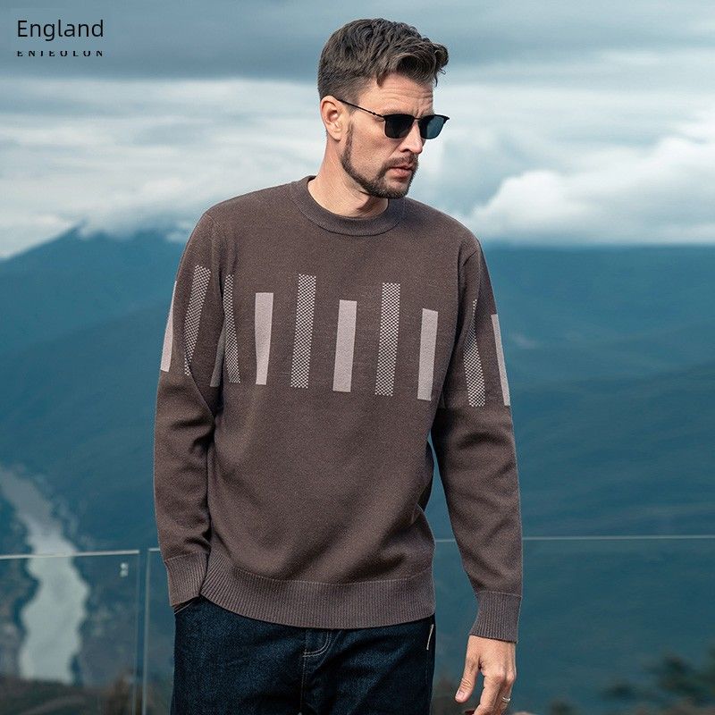

Injall round Neck Knitwear Men Winter Block Jacquard Thermal Bottoming Shirt Fall and Winter Long Sleeves Inner Wear Sweater Mocha Color L((Recommended 65-72.5kg))
