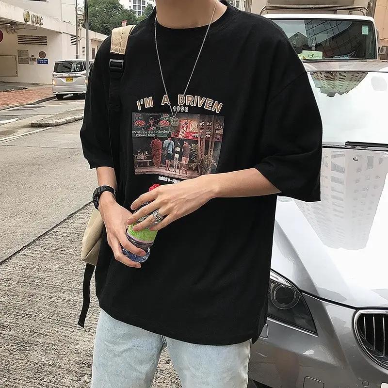 

Летние мужские футболки большого размера с тиснением букв, повседневные модные брендовые топы, футболка унисекс в стиле Харадзюку S чёрный