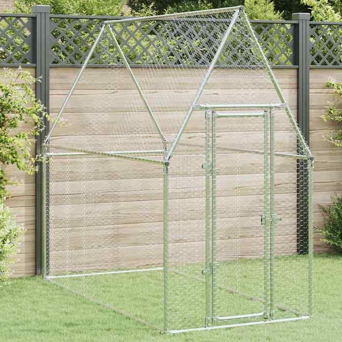 Cage pour poules - Argenté - 200x100x190 cm - Acier galvanisé - Extérieur - Sécurisée