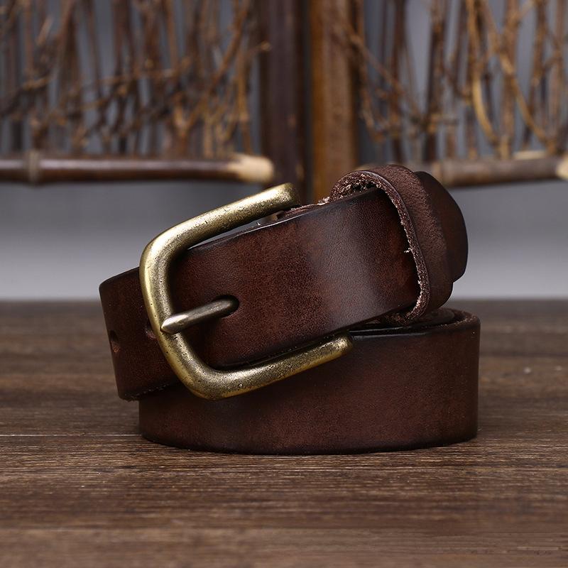 Bälte Herr Retro Distressed Tjockt Äkta Nötskinn Läder Spänne Trendigt Allmatchande Jeansbälte