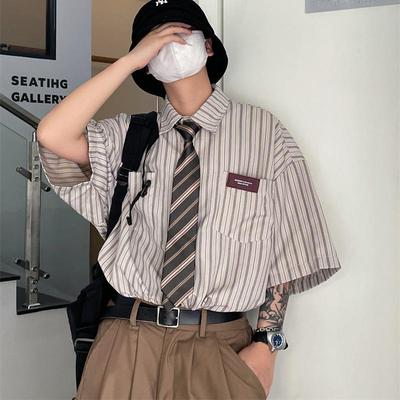 2023 Sommer Unisex Japanisches Retro Gestreiftes Revers Kurzarm Trendhemd