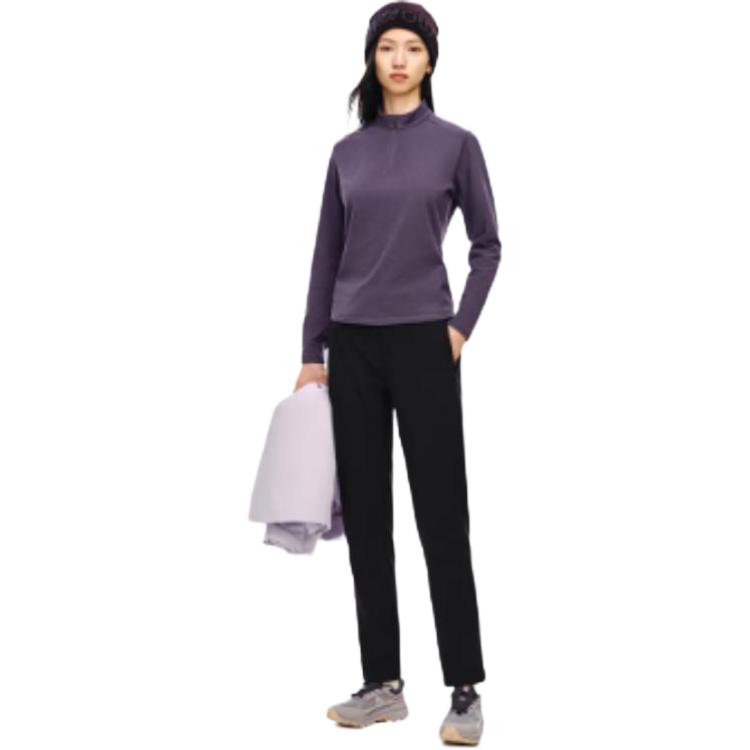 Anta Champion Outdoor Hiking Series Stand Collar Solid Color Comfortable Versatile Casual Fleece Long Sleeve Knit Top Women tops 162540407-3