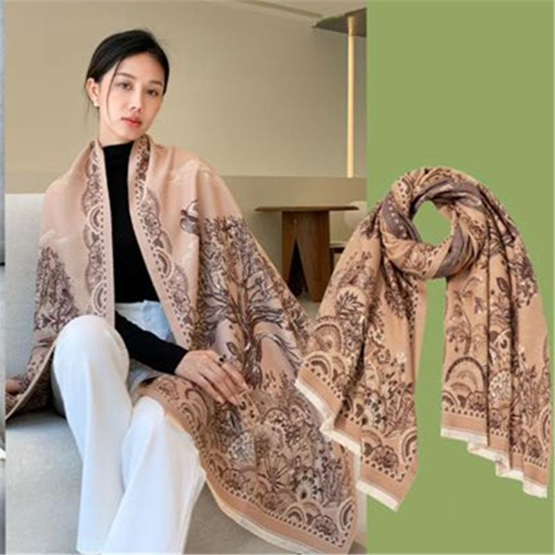 

New Travel Prairie Scarf for Women in Autumn and Winter Chinese Style Shawl Fashionable and Versatile Imitation Cashmere Scarf 65*200cm