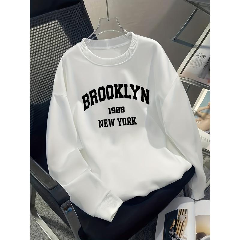 Europäische Größen Jungen Brooklyn Buchstabenprint Lässig Sportlich Herbst Winter Langarm Sweatshirt Warm Rundhalsausschnitt Oberteil Outdoor Teenager