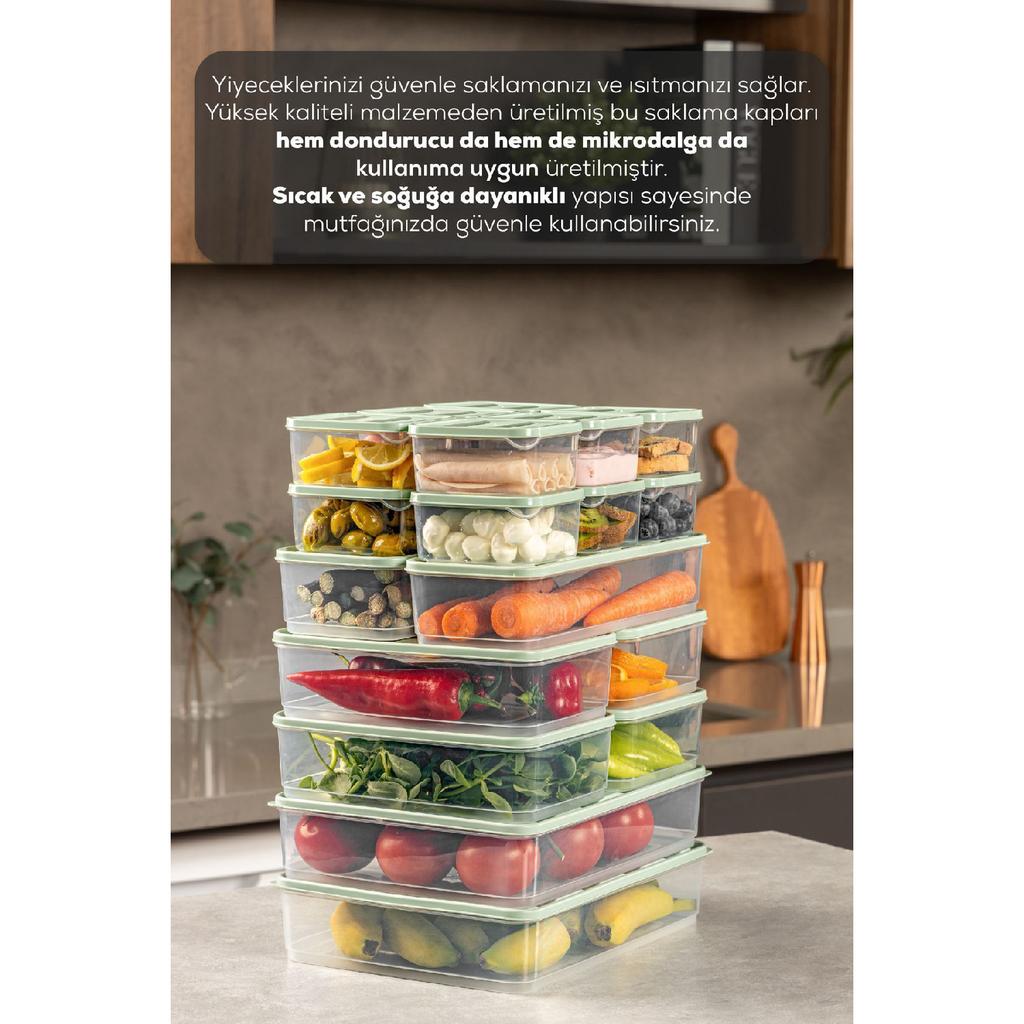 20pcs Fridge Freezer Organizer And Storage Container Mint 12x(350ml) 4x(1.75lt) 2x(1.65lt) 2x(3,5lt)