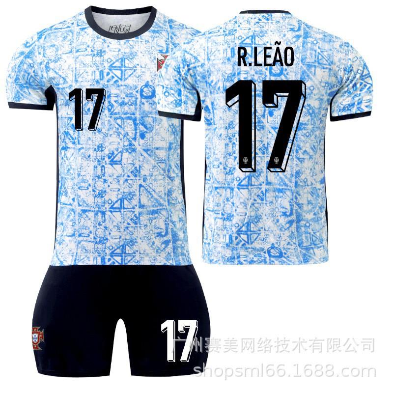 

European Cup Portugal Away Football Uniform Set 7C Ronaldo 17 Leo B Fee Jersey Seat National Team 16#