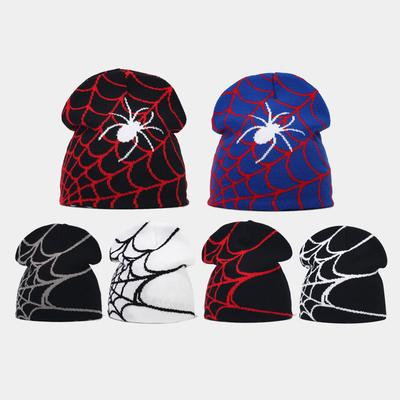 Y2K Style Elastic Beanie Foldable Women Spider Graphic Warm Trend Knit Hat