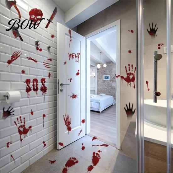 Immersive Horror Party Supplies Halloween Stickers, with Spooky Handprints Footprints Printed, PVC Scary Footprint Decals Self-adhesive Decals,