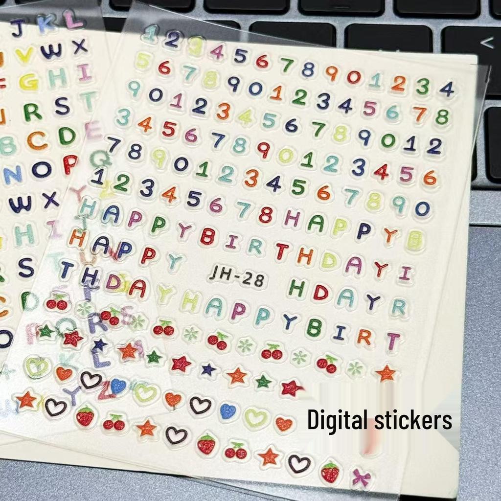 5D Embossed Nail Stickers: English Letters & Arabic Numerals for DIY Nails & Notebooks
