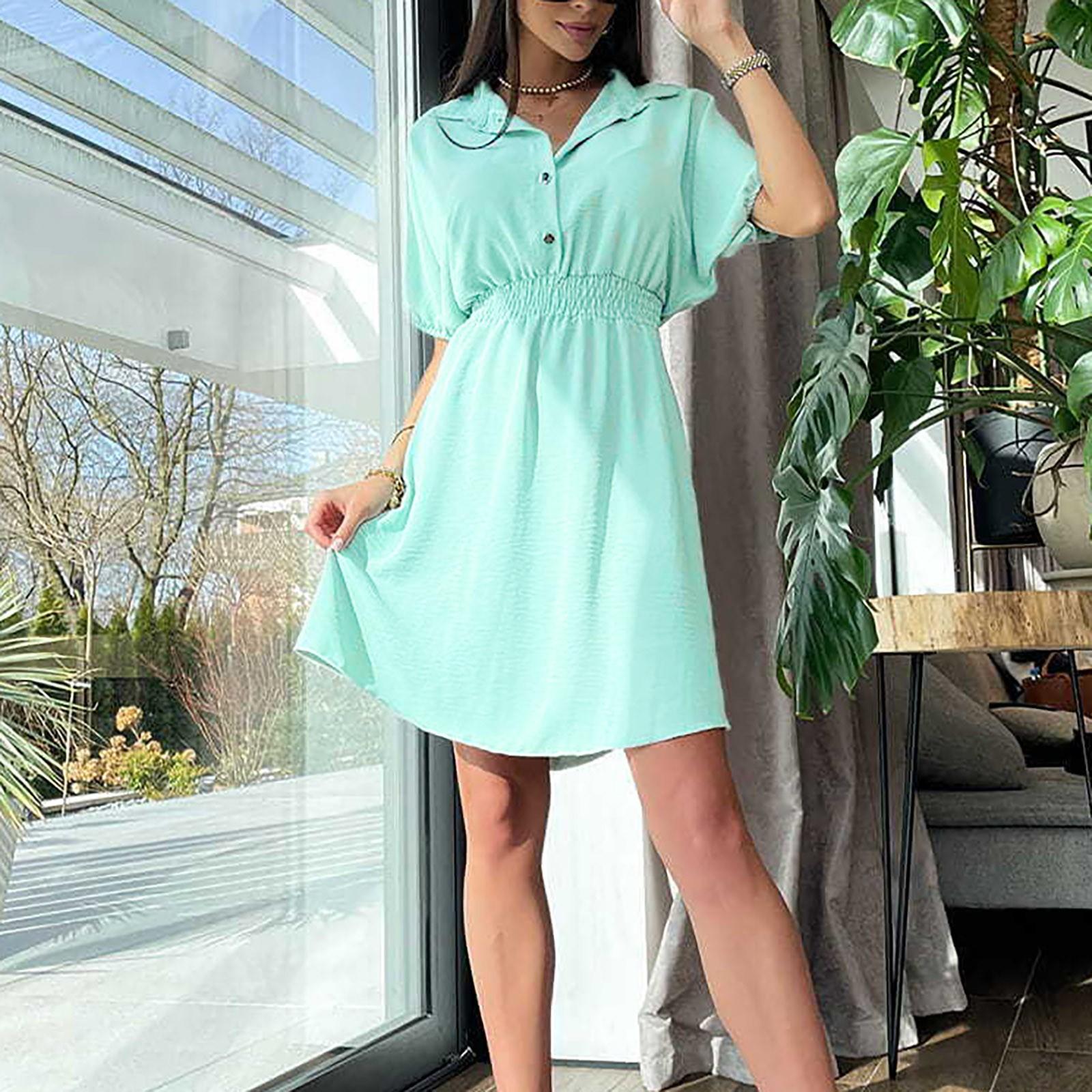 

Модное и сексуальное женское платье с воротником и пуговицами на талии XL