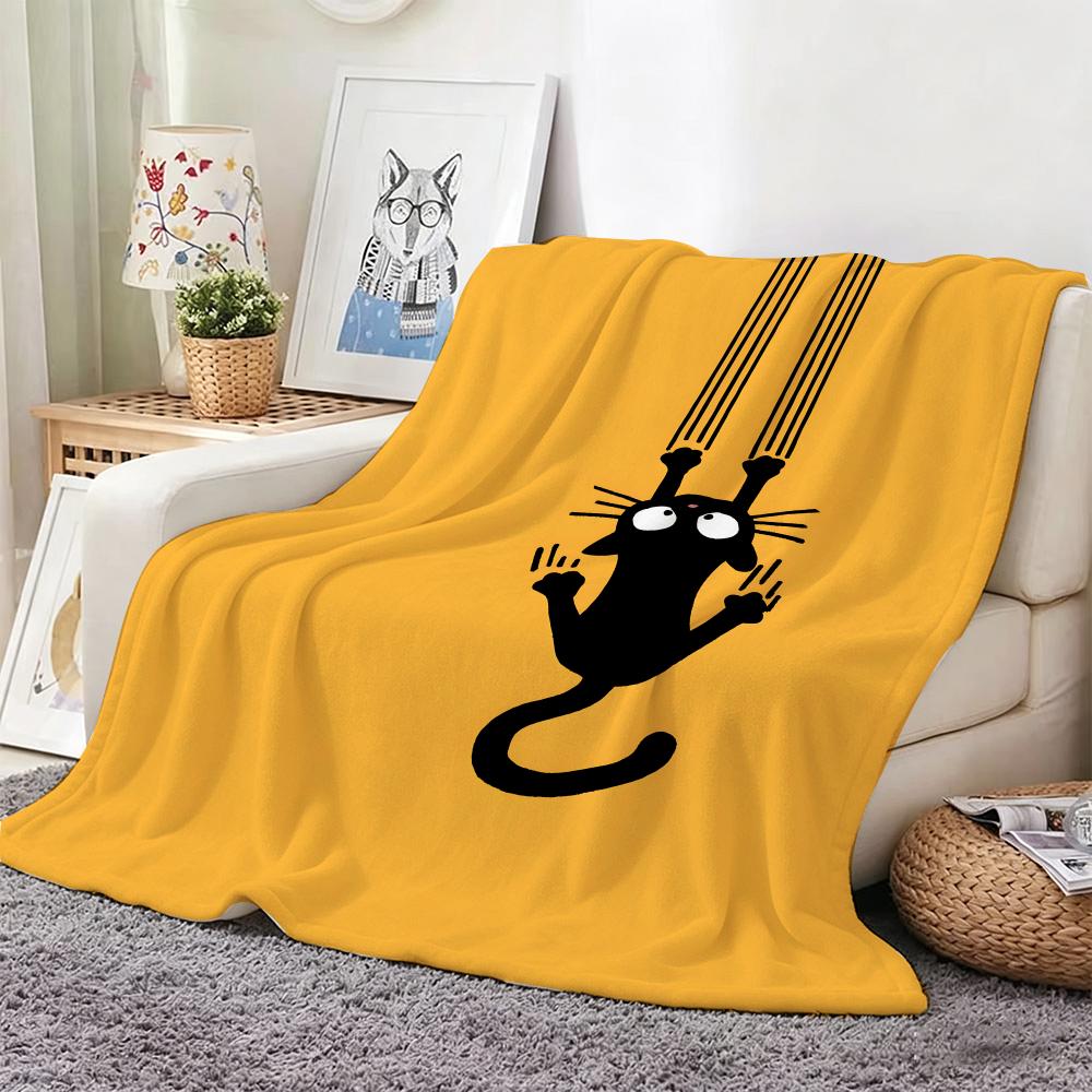 Artistic Pattern G-Goofy Black Cat Clawing Throw Lightweight 240g Flannel Blanket Soft Skin-friendly for Summer Cooling
