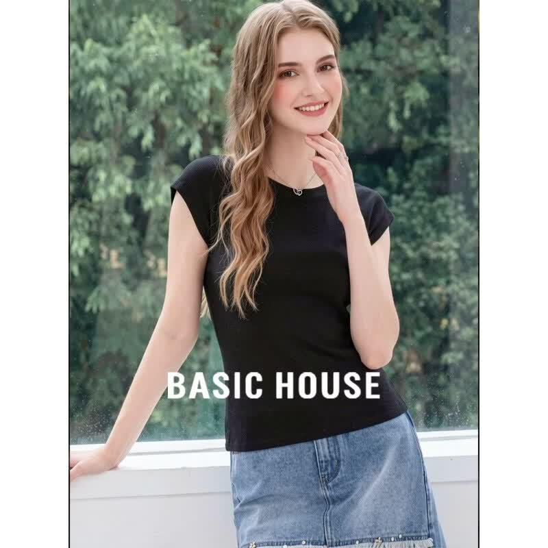 Basic House Women s Elegant Slim-Fit Mock Neck Sleeveless T-Shirt XL