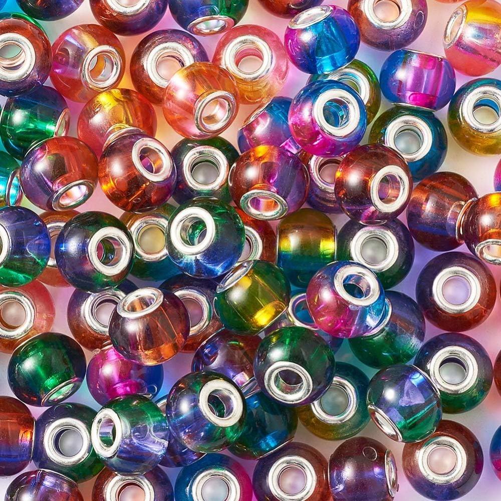 12/30/60 Stück Europäische Abstandsperlen mit großem Loch, 15 x 12 mm, Farbverlauf, Regenbogen, gemischte Farben, Schiebe-Charm-Rondellperlen für die Herstellung von Schlangenkettenarmbändern und Schmuck