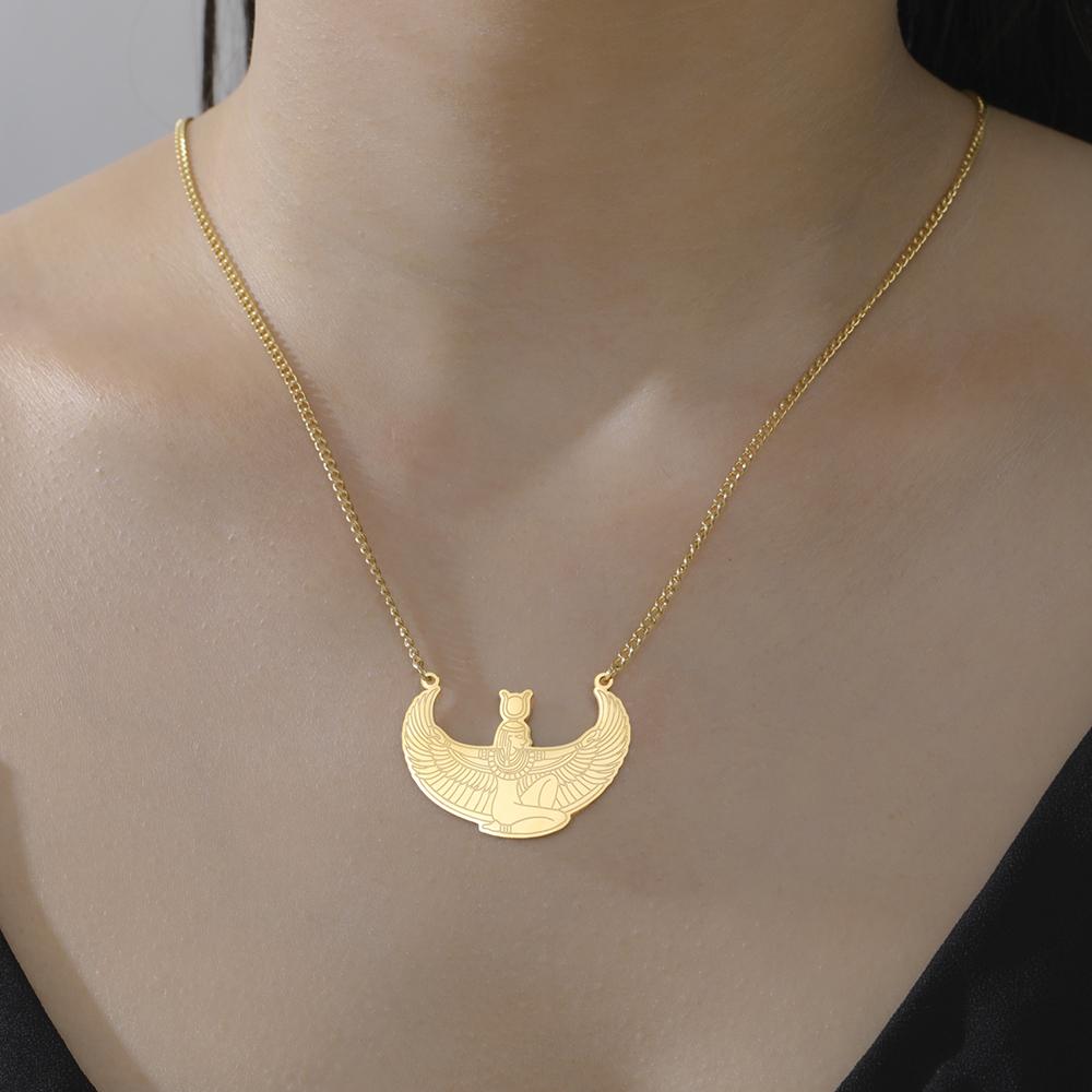 Egyptská Okřídlená Bohyně Hathor Přívěsek Náhrdelník Starověká Mytologie Ochranný Amulet Nerezová Ocel Dámské Šperky