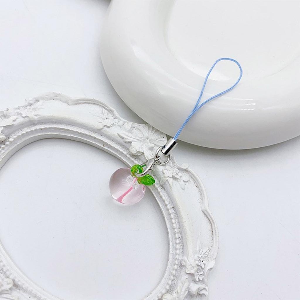 Cute Cherry Strawberry Peach Charm Pendant Chain Phone Strap Pocket Keychain Strap Decoration for Key Bag Purse