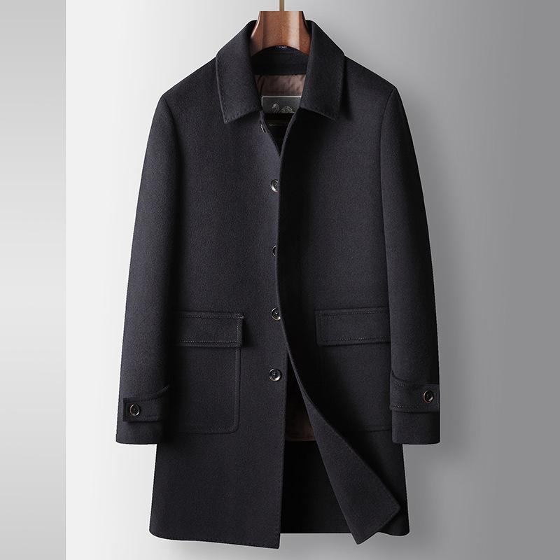 

Осенне-зимний двухсторонний тренчкот с подкладкой из гусиного пуха и средними лацканами для молодежи 195 темно-синий