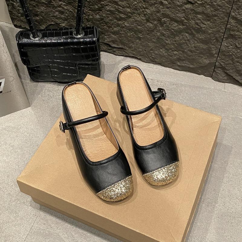 

inner heightening bag head half-drag sandals women wear silver thick-soled leather small size gentle thick-heeled sandals 39 чёрный