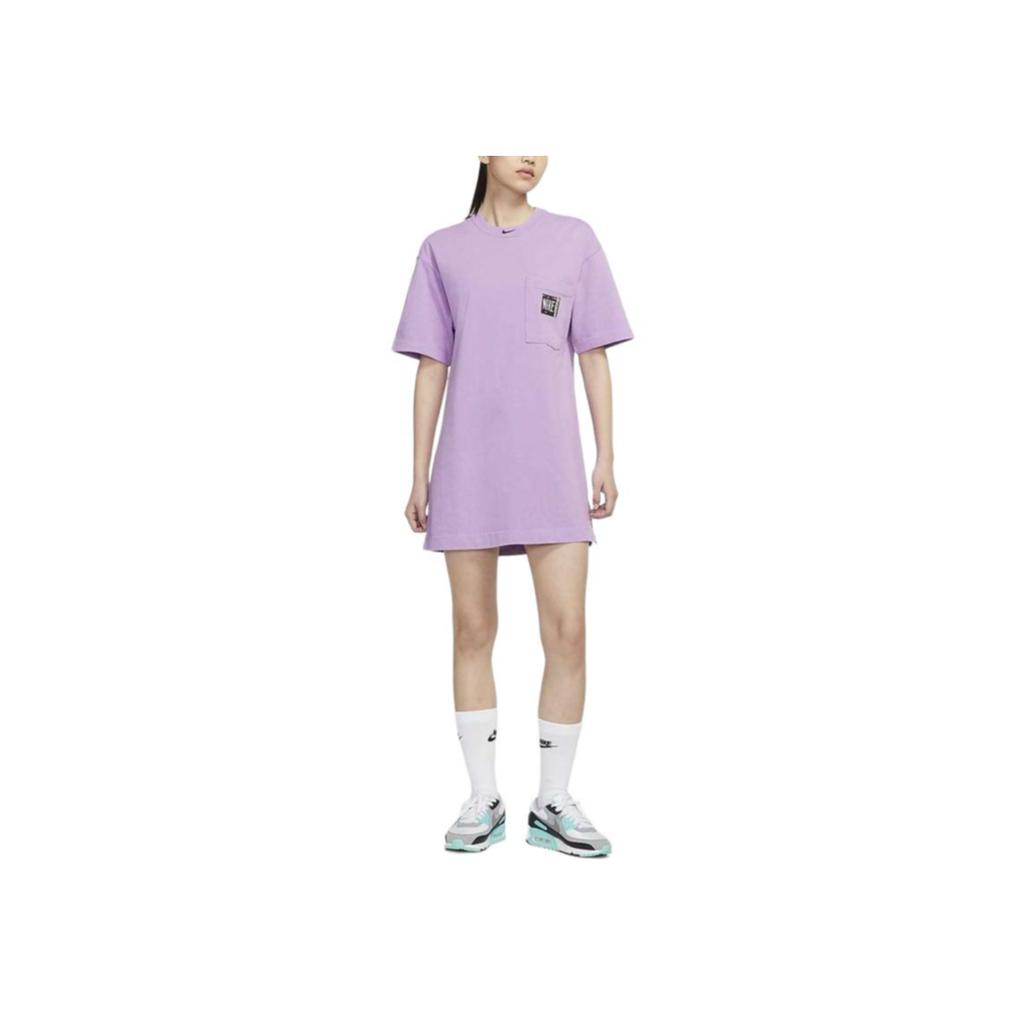 Nike Solid Color Letter Logo Short Sleeve Dress Women dresses Purple CZ9863-597