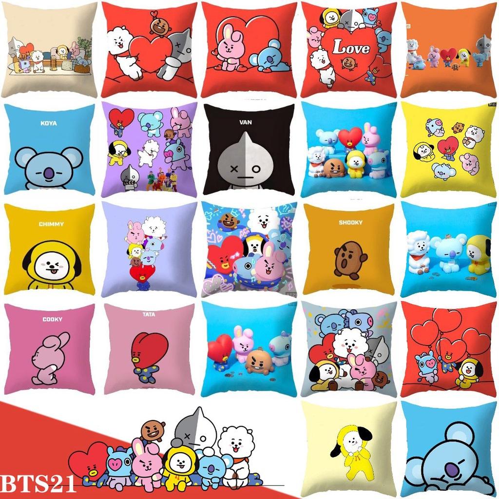 Cartoon Bt21 Cushion Cover Decorative Soft Pillow Case Sofa Car Protector Throw