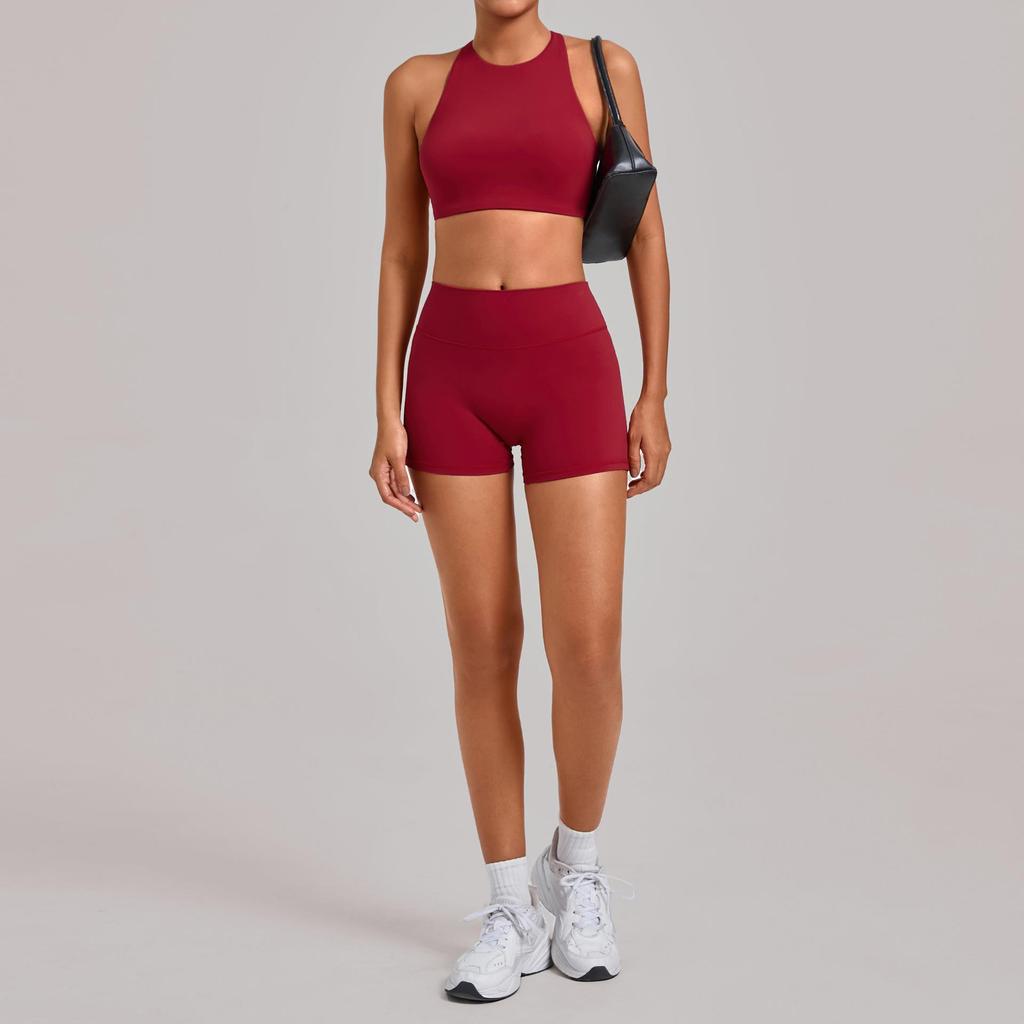 Women's Quick-Dry Cross-Back Yoga Set with Removable Pads and Sports Shorts