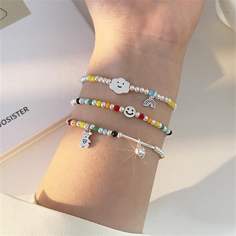 

Корея Мода Красочный Облачный Медведь Улыбка Лицо Радужный Серебряный Браслет Бусин Для Женщин Девушки Винтажный Браслет Вечеринка Ювелирные Изделия