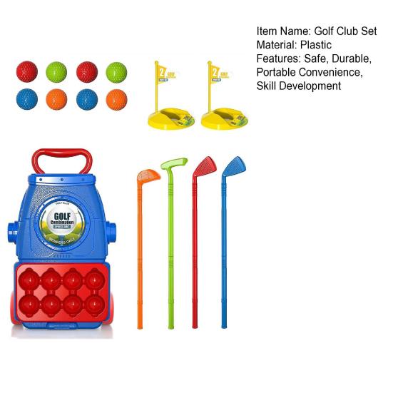Golfschläger-Set für Kinder mit Deichselwagen, Kunststoff-Golfset für Jungen und Mädchen, Sportspielzeug für drinnen und draußen, mit 4 Schlägern, 8 Bällen, 2 Löchern