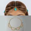 New Fashion Bohemia Pearl Turquoise Sequin Tassels Multi-layer Hair Chain for Women Bride Rhinestone Forehead Chain Hair Jewelry