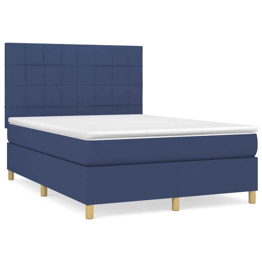 Vidaxl Continental Bed with Mattress, Blue, Fabric 140X200 Cm