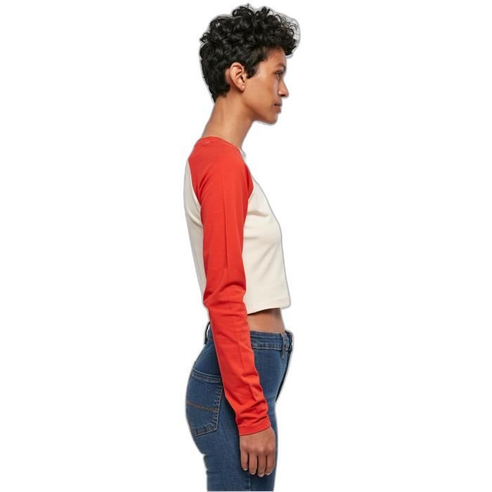 T-shirt Crop Manches Longues Biologique Femme Urban Classics Retro Baseball - Blanc/hugered - XS