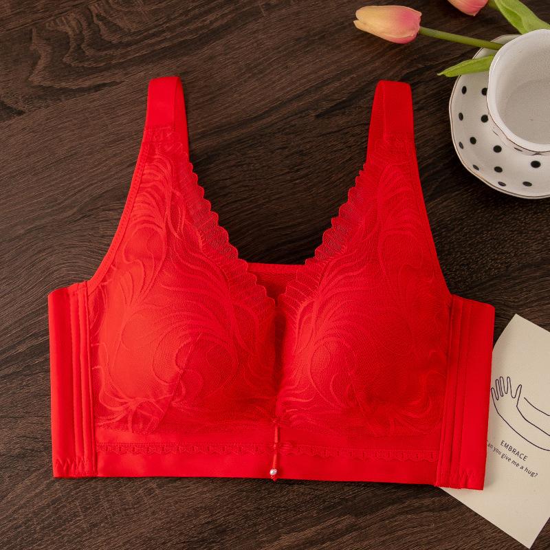 New Large Size Bra Gathered Full Cup Without Steel Ring Closed Pair of Breasts Big Chest Thin Vest Adjustment Type