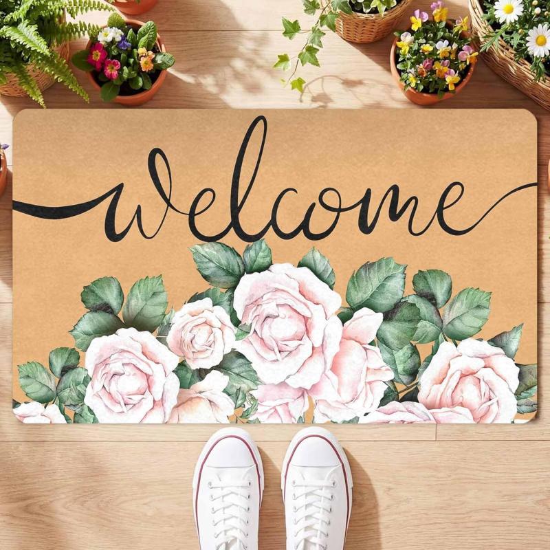 Floral Spring Pattern Doormat Anti Slip Durable Floor Mat for Front Door Hallway Courtyard Indoor Outdoor Home Decor