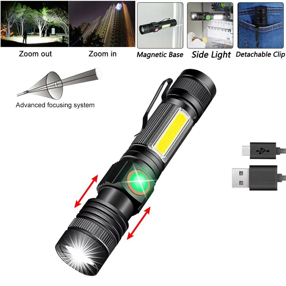 2000LM Ultra Bright Flashlight USB Rechargeable LED Lightfor Outdoor Camping Working Emergency Lighting Tactical Flashlight