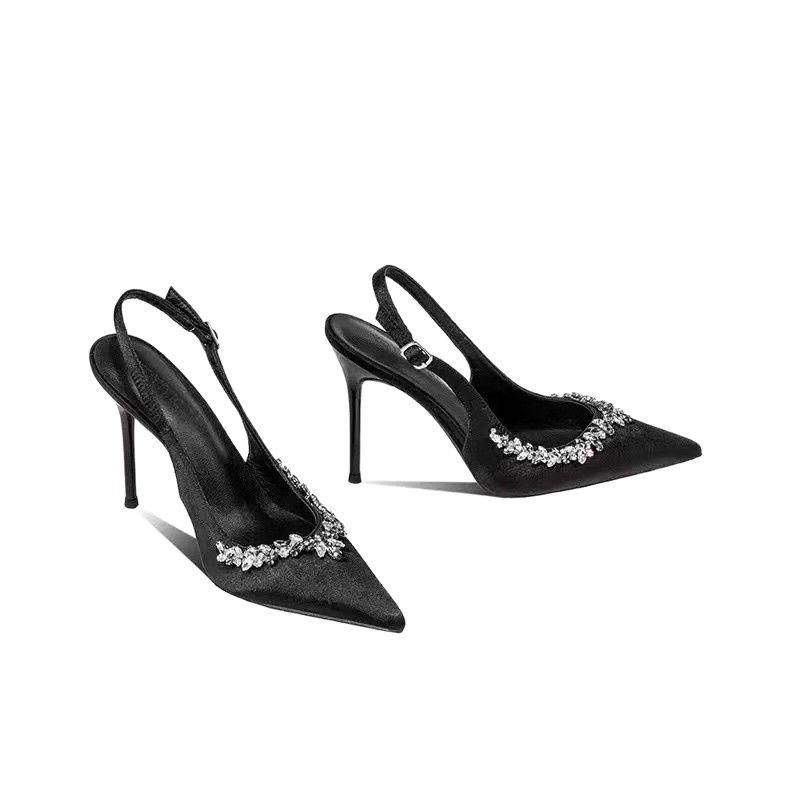 2025 new nude rhinestone stiletto high heels femininity sexy pointed sexy word with sandals