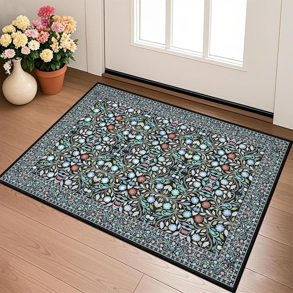 Flower Patterned Carpet Mat with Retro Design Soft and Non Slip Carpet Suitable for Living Room Bedroom and Home Decoration